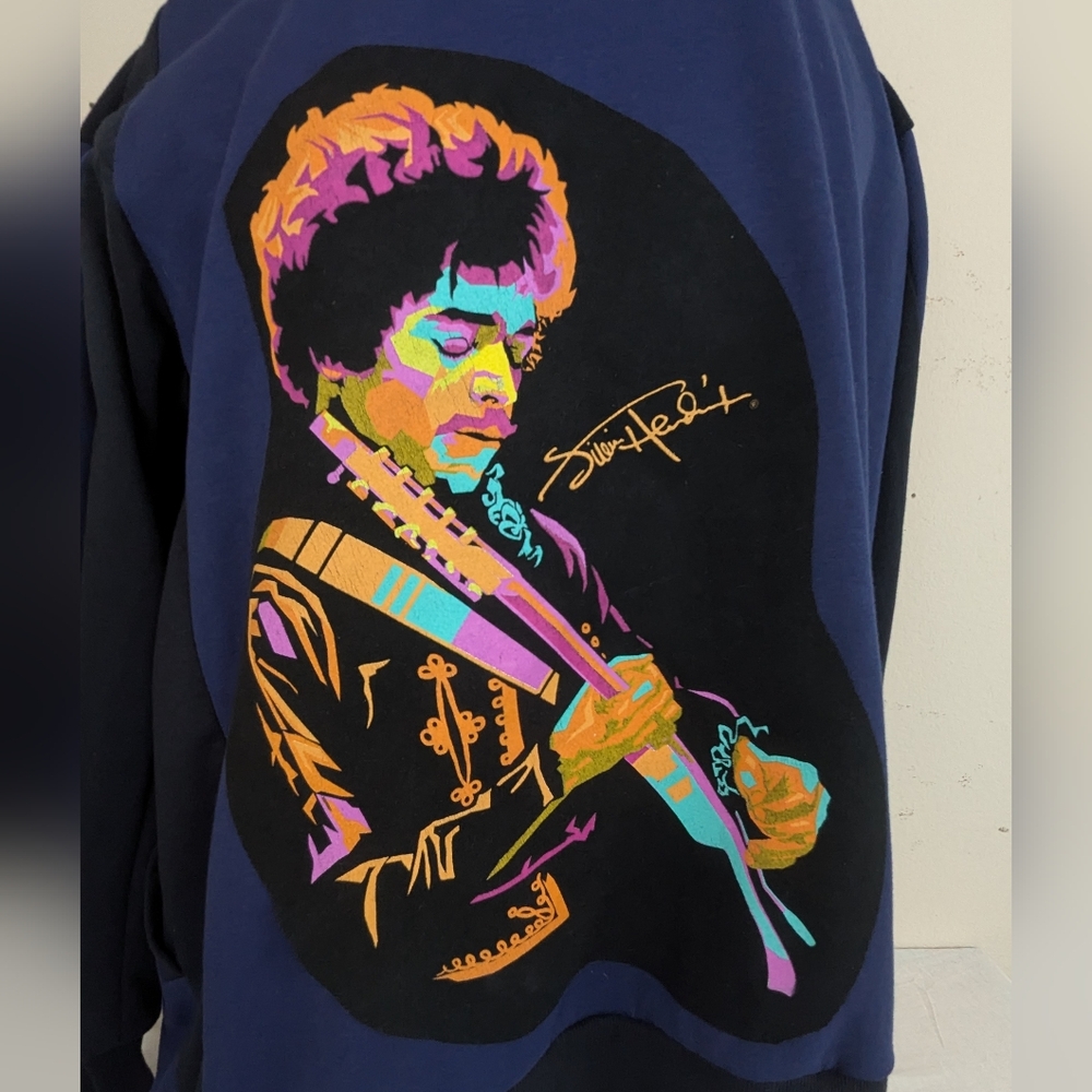 Jimi Hendrix Custom Made Neon Blue & Black Front Zip Hoodie Large